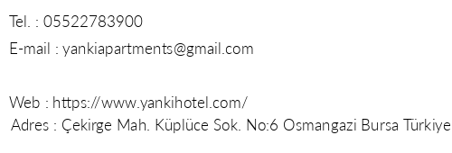 Yank Hotel telefon numaralar, faks, e-mail, posta adresi ve iletiim bilgileri